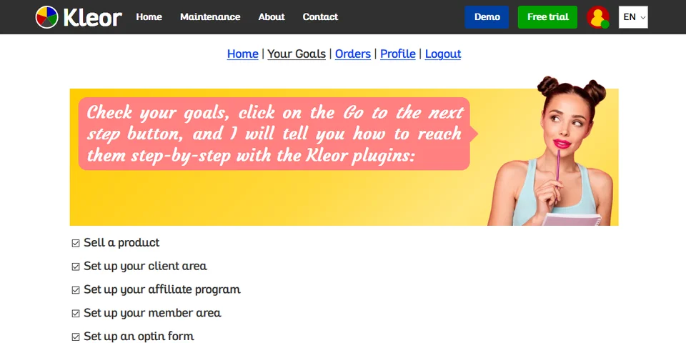 Preview of the Your Goals page in the client area