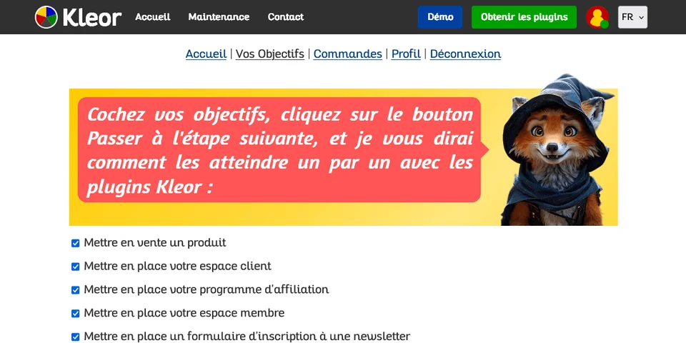 Aperçu de la page Vos Objectifs dans l'espace client