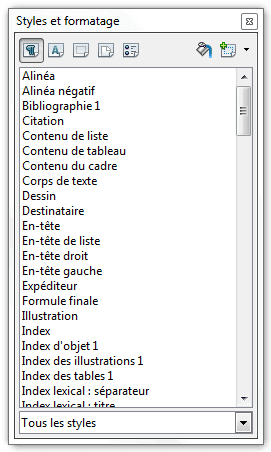 Fenêtre Styles et formatage